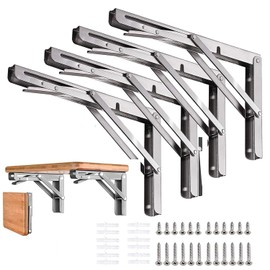 Folding Shelf Brackets 22 inch 4 Pcs Max. Load 440lb - Heavy Duty Stainless Steel DIY Wall Mounted Collapsible Shelf Bracket, Space Saving for Garage Workstation, Stuff Supports, Table, Workbench