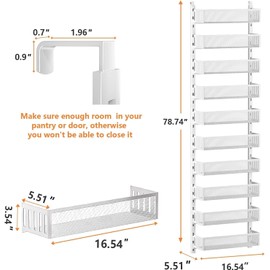 DAOTENGQL 10-tier Over The Door Pantry Organizer with Mesh Baskets, Adjustable & Stable Hanging Spice Rack for Kitchen, Bathroom, Bedroom, and Baby Essentials Storage (16" W 10-Tiers, White)