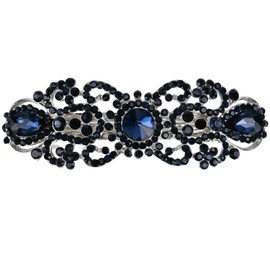 Vintage Crystal Hair Barrettes,Sparkly Glitter Crystal Rhinestones Flower Hair Clips French Style Hairpin Pearl Hair Accessories for Women Girls (Navy BlueA)