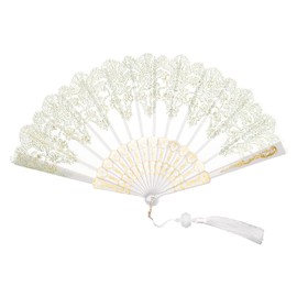 Fumwase Handheld Chinese Folding Fan Embroidered Flower Handheld Folding Fans 1920s Fan Flapper Hand Fan for Costume Party Wedding Dancing Decoration (1, Black)