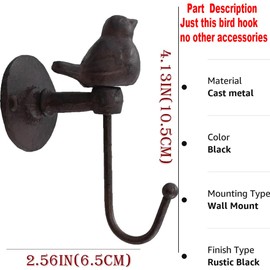 CTW Home Collection Cast Iron Hooks 520013 Songbird Wall Hook, Brownish Black (4)