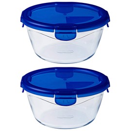 Pyrex Easy Wash Cook & Go Round Container with Lid Small 0.7 Litre Blue (Pack of 2)
