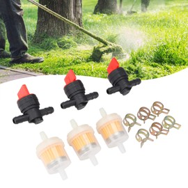 CYSFETENA Benzinhahn Set, G1/4 Kraftstoff Gasabsperrventile 3 Filter 3 Rasenmäher Kraftstoffabsperrventil 6 Klemmen, Kunststoff Kraftstoff Gastank Absperrventile für Rasenmäher Vergaser