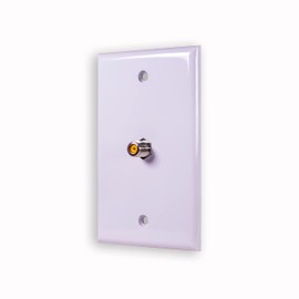 SatelliteSale Coaxial Single Wall Plate, Female to Female F-Type RG-6 2.4GHz Universal Connector, White with Screws and a Wall Bracket Included