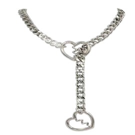 COLORFUL BLING Love Heart O-Ring Slip Chain Chunky Necklace for Women Men Punk Adjustable Cuban Thick Chain Y-Necklace Hip Hop Jewelry-B silver