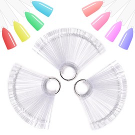 siyuwuro 150Pcs Nail Swatch Sticks With Ring Clear Nail Polish Tips Fan Shape Nail Sample Sticks Nail Practice Color Display ABS Nail Art Polish Display Board