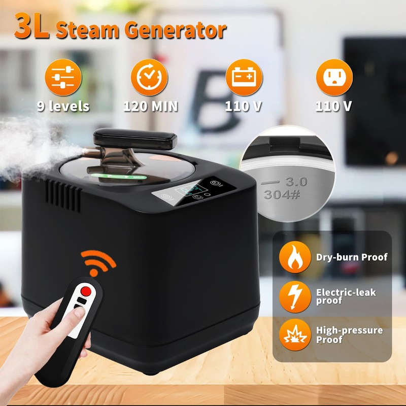Portable Sauna Steamer Machine with Remote Control, 3L 1200W Upgrated