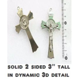 European Big 2 Side CRUCIFIX CROSS JESUS FAITH steel pendant silver ROPE 20" necklace men