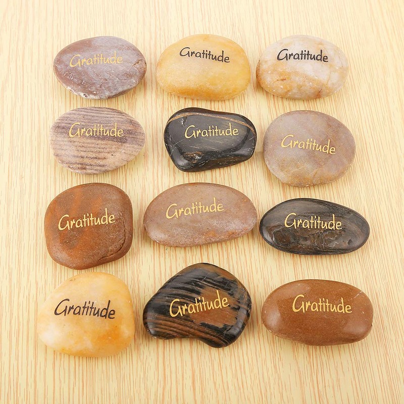 ROCKIMPACT 12pcs Gratitude Inspiration Rock Engraved Pocket Stone Natural River