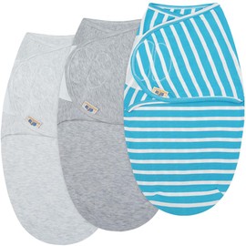 BlueSnail Ultra Soft Newborn Essentials Easy Wrap Swaddle Blankets, Adjustable Baby Cotton Swaddle Wrap (Light Gray+Gray+Blue)