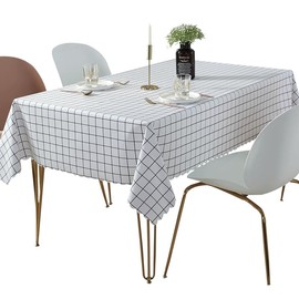 HanYun White Check Table Cloth, Plastic Tablecloth 137x180cm Plastic Table Cover Rectangular Table Cloth Wipe Clean for Parties, Events, and Home Kitchen Indoor Outdoor Use