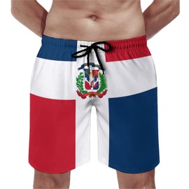 Lurhonp Men's Dominican Flag Swim Trunks Summer Quick Dry Beach Board Shorts with Mesh Lining,L