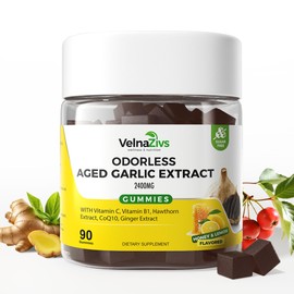 Velna zivs Aged Garlic Extract Gummies – Odorless, Soft Chew for Heart, Circulation & Immune Support | Adults 25+ Daily Wellness, No Garlic Burps, 90 Counts