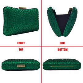 Crystal Box Clutch Rhinestone Handbags For Women Party Purse Wedding Evening Bag, Green