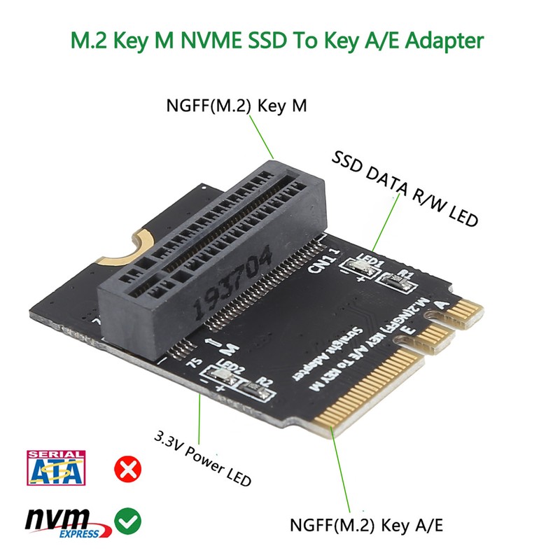 M.2 SSD Adapter Card KEY A/E NGFF to Nvme Solid