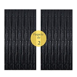 Cortina Metálica Brillante | Panel Fondo Escenarios Adornos Decoración Fiesta Eventos Reunion | Pack 2 Pzs | Azul, Rojo, Oro Rosa, Negro, Plata, Oro, Rosa | 2x1 MT | Sesiones Fotos Boda (Negro)