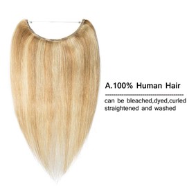 Hidden Invisible Crown Flip on in Human Hair Extension Highlight One Piece Secret Miracle Wire in Hairpieces Highlight Remy Hair Translucent Fish Line Headband 75g 22''#18/613 Light Ash Blonde/Bleach Blonde