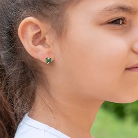 EleQueen Hoop Earrings for Women, S925 Sterling Silver Cubic Zirconia Emerald Crystal Cute Butterfly Hoop Huggie Earrings for Women, Valentine's Day/Mother's Day/Christmas Jewerly Gift for Wife/Mom