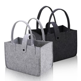 GOWTX 2 Pcs Felt Storage Bag, Storing Carrier Felt Bag, Felt Shopper with Firm Handles, Reusable Shopping Bag for Gray/Black, Portable Thick Felt Gift Basket for Daily Camping Travel(30 x 20 x 18cm)