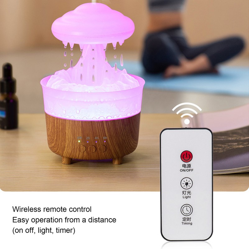 Rain Cloud Humidifier 7 Colors Light Remote Control Wood Grain