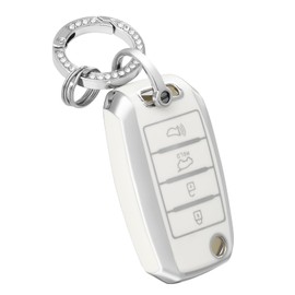 OFFCURVE for Kia Key Fob Cover with Keychain, Special Key Fob Case Cover Holder for Kia Kia Rio Optima Soul Sportage Sorento Carens Accessories Smart Keyless Remote Key Protector, White