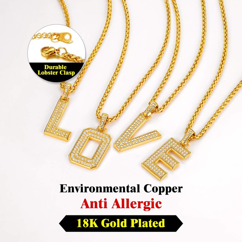 Richsteel Mens Initial Necklace G Letter Bling Gold Chain Men