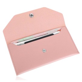 1 Pack Cash Envelope Bag, Cash Envelope PU Leather, Reusable Envelope Wallet, Budget Envelope Cash Divider for Students, Office Workers, Ladies Girls (Pink)