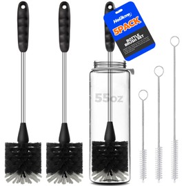 Holikme 5-Piece Bottle Brush Cleaner Set - 14" Stainless Steel Handle, 3 Straw Brushes, Cleans Water Bottles, Cups, Baby Bottles, Black & Grey