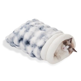 SOMAHE Cat Sleeping Bed for Indoor Cats Self Warming Cat Bag Fits up to 15 lbs Pets Soft Plush Warm Bed 360° Wrap Bag Washable Comfortable Pet Sleeping Bed 21" × 17" Blue White