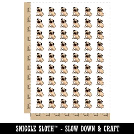 Pug Sitting Dog Temporary Tattoo Water Resistant Fake Body Art Set Collection - 54 1" Tattoos (1 Sheet)