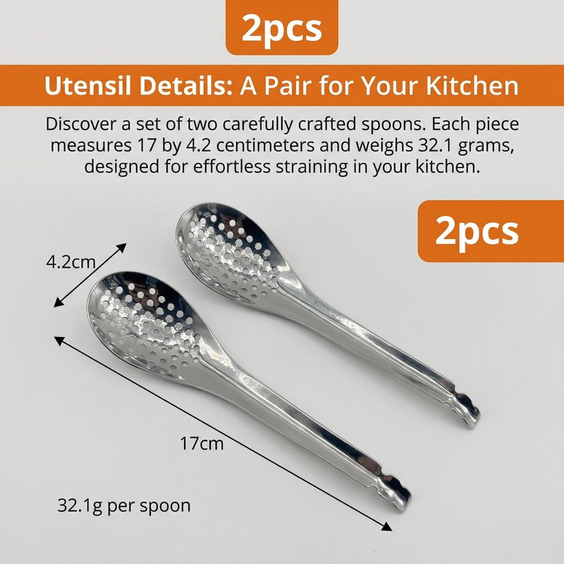 2 Pcs Slotted Spoons, Stainless Steel Caviar Colander Spoon for