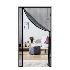 MAGZO Magnetic Screen Door, Fits Door Size 48'' x 80'', Reversible Left Right Side Opening, Upgraded Polyester Prevent Small Pets from Scratching The Mesh, Keep Open with Hook&Loop Straps (Grey)