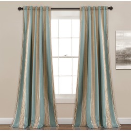 Lush Decor Julia Stripe Light Filtering Window Curtain Panel Pair, 108" Long x 52" Wide, Blue