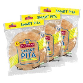 Toufayan Smart Pita Bread | 8g Protein per serving, Soft Hearth-Baked Pocket Pita | Freeze on Arrival | (3 Pack - 18 Pitas Total)