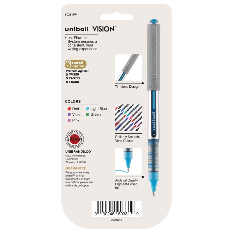 Uni-Ball 60381PP Vision Rollerball Pens, Fine Point (0.7mm), Fashion Colors,