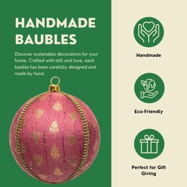 Tulsi 10cm Lilac Bauble with Pale Gold Leaf Motifs | Handcrafted Ornament | Sustainable Holiday Décor | Elegant Tree Decoration | Unique Gift for Festive Celebrations