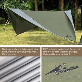 Travel Bird Hammock Rain Fly, 11 x 9 ft Waterproof Tarp with Doors, Lightweight & UV Protection Camping Tarp, Multifunctional for Backpacking Hiking Hammock