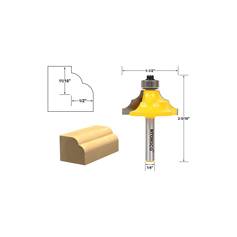 YONICO Router Bits Edge Forming Double Roundover 1/2-Inch 1/4-Inch Shank