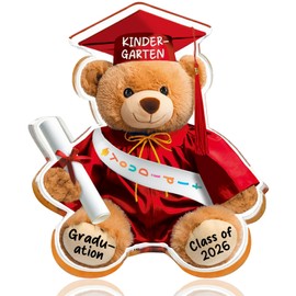 HEYINSHEN Kindergarten Graduation Gifts for Kids Class of 2026 - Red Preschool Graduation Keepsake for Boys Girls, Acrylic Teddy Bear Paperweight, 1st School Graduation Party Decor for Son Daughter