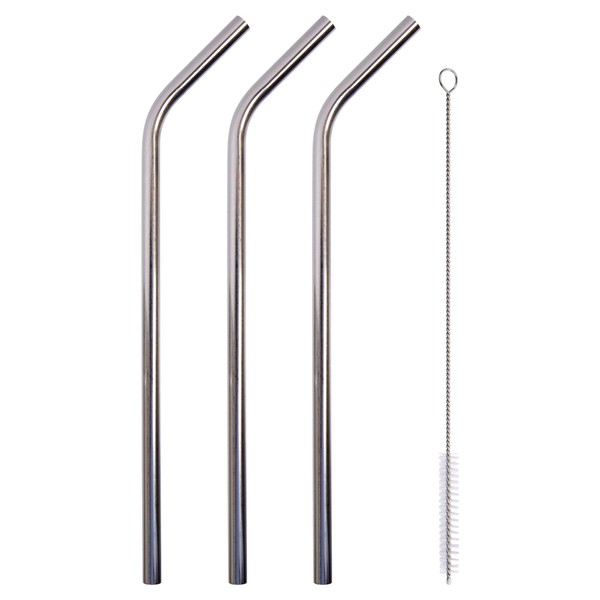 PURE 4-Piece Stainless Steel Reusable Straws with Cleaning Brush 10-inch, Silver