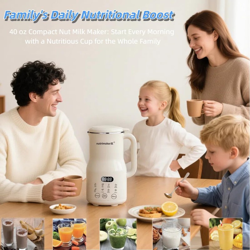 8-in-1 Automatic Nut Milk Maker Blender, 40.6oz Homemade Almond, Oat,