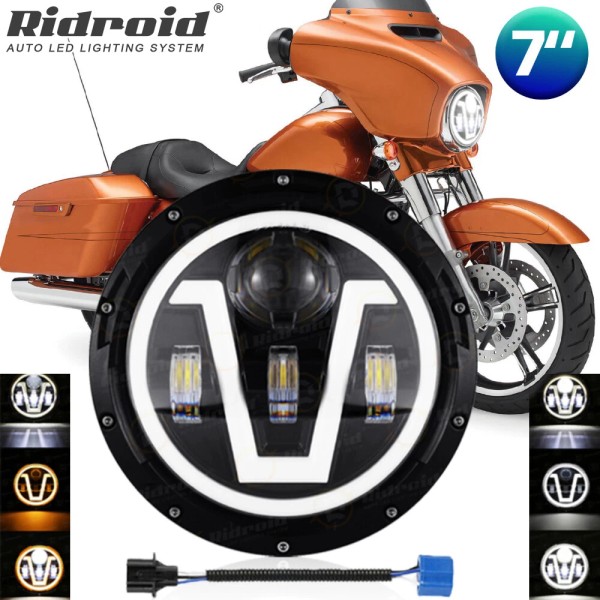RIDROID 7" inch LED Headlight Projector with Turn Signal for