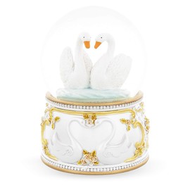 BestPysanky Two White Swans in Love Snow Globe
