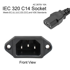 QTEATAK 3 Pack Screw Mount 3 Pins Inlet Power Plug Socket IEC320 C14 AC 250V 10A by QTEATAK