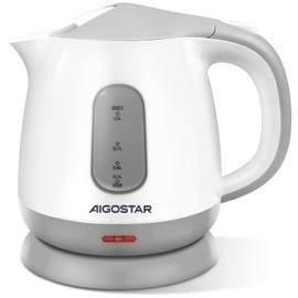 Aigostar Romeo 30HIP Kettle 1100 Watt, 1 Litre Compact Boiler, Automatic Shut-Off with Dry Protection, BPA-Free, Brown Disposable packaging.