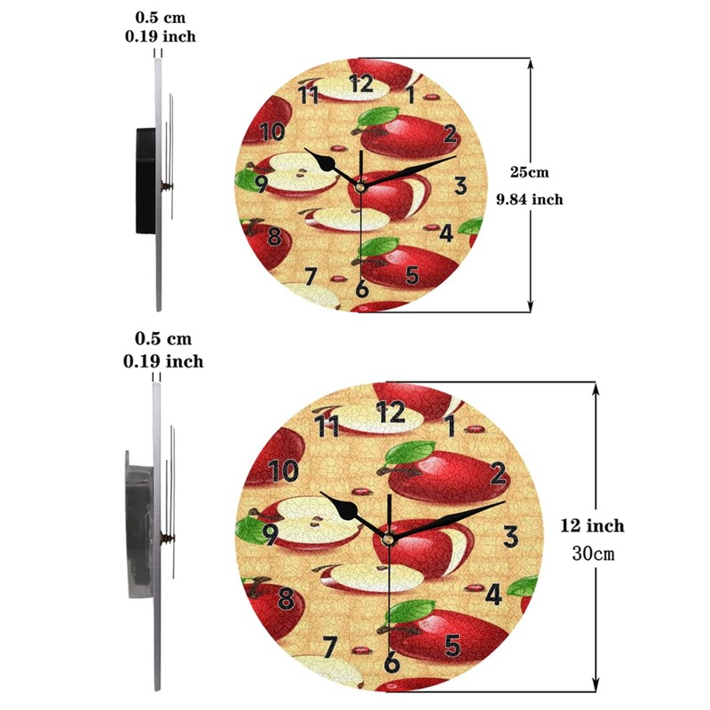 XMNYGJ Apple Painting Wall Clock 12 Inch Silent Non Ticking