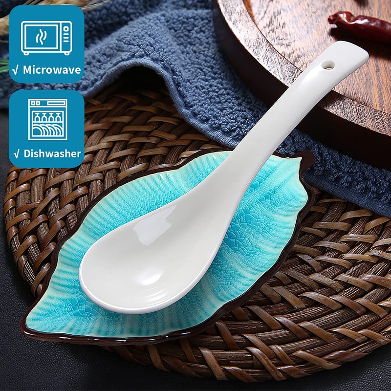 Sanbege 2 Pack Leaf Spoon Rest, Ceramic Ladle Holder, Modern