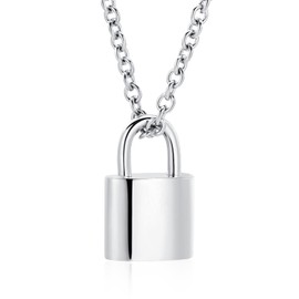 Imrsanl Padlock Cremation Jewelry for Ashes Urn Necklace for Women Men Stainless Steel Keepsake Memorial Lock Chain Pendant Ashes Holder (Silver)