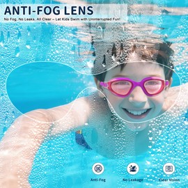 Ambienden Schwimmbrille Kinder, 180° HD Taucherbrille für Kinder 3-14 Jahre, Anti-Fog, UV-Schutz, Schnellverstellung, Silikon-Dichtringe Ohne Leckage, Unisex-Kinder Schwimmbrille für, Purple