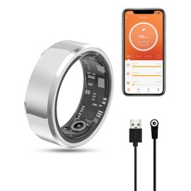 2024 New Smart Ring Health Tracker for Men Women - Bluetooth 5.0 IP68 Waterproof, Shake to Take Photos Health Sleep Heart Rate Blood Oxygen Tracker Utra Battery Life, No Charging case, Silver 9#